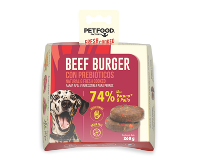 Pet Food Factory hamburguesa para perros vacuno, beef burguer