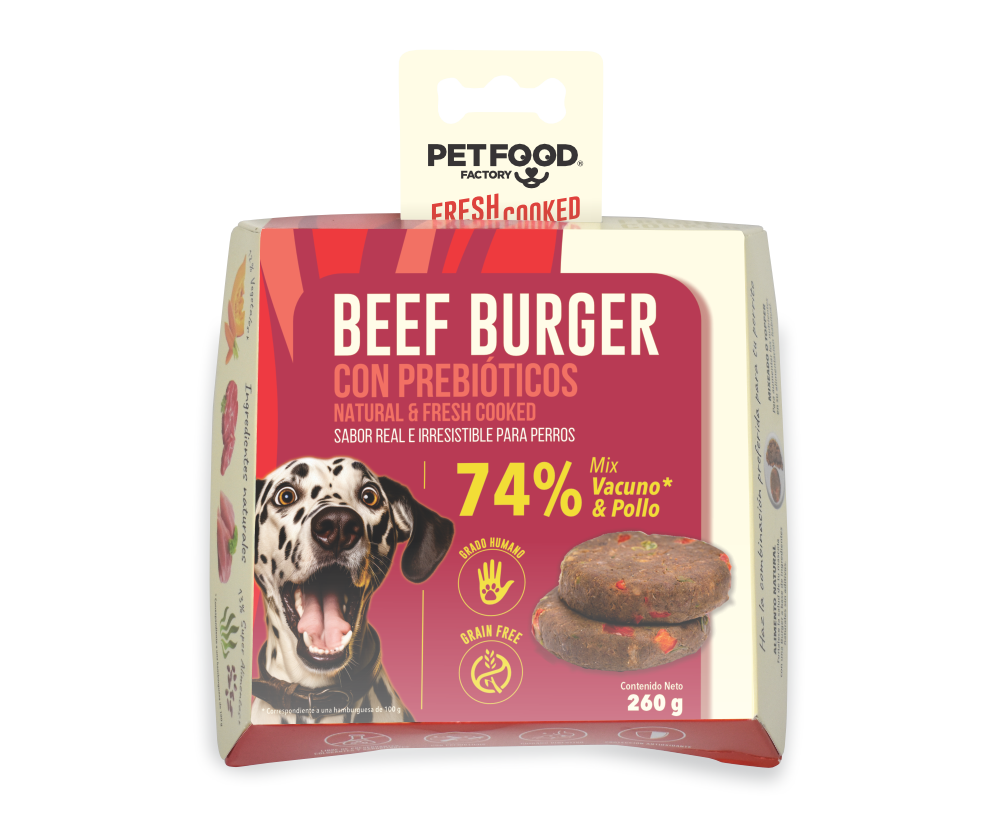 Pet Food Factory hamburguesa para perros vacuno, beef burguer