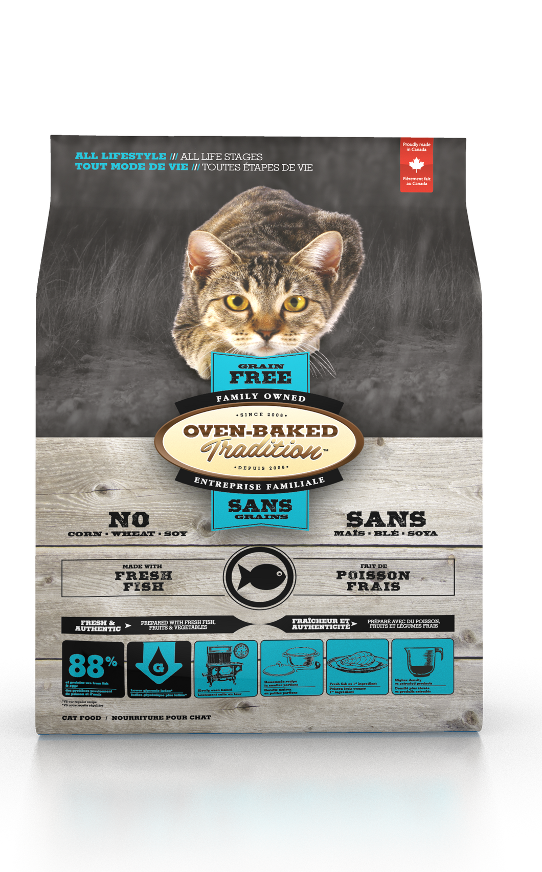  Oven-Baked Grain Free Fish es un alimento para gatos adultos libre de granos , obt, pescado