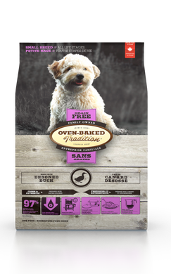 Oven-Baked  Grain Free Duck Small Breeds es un alimento para perros adultos libres de granos, pato obt razas pequeñas y medianas