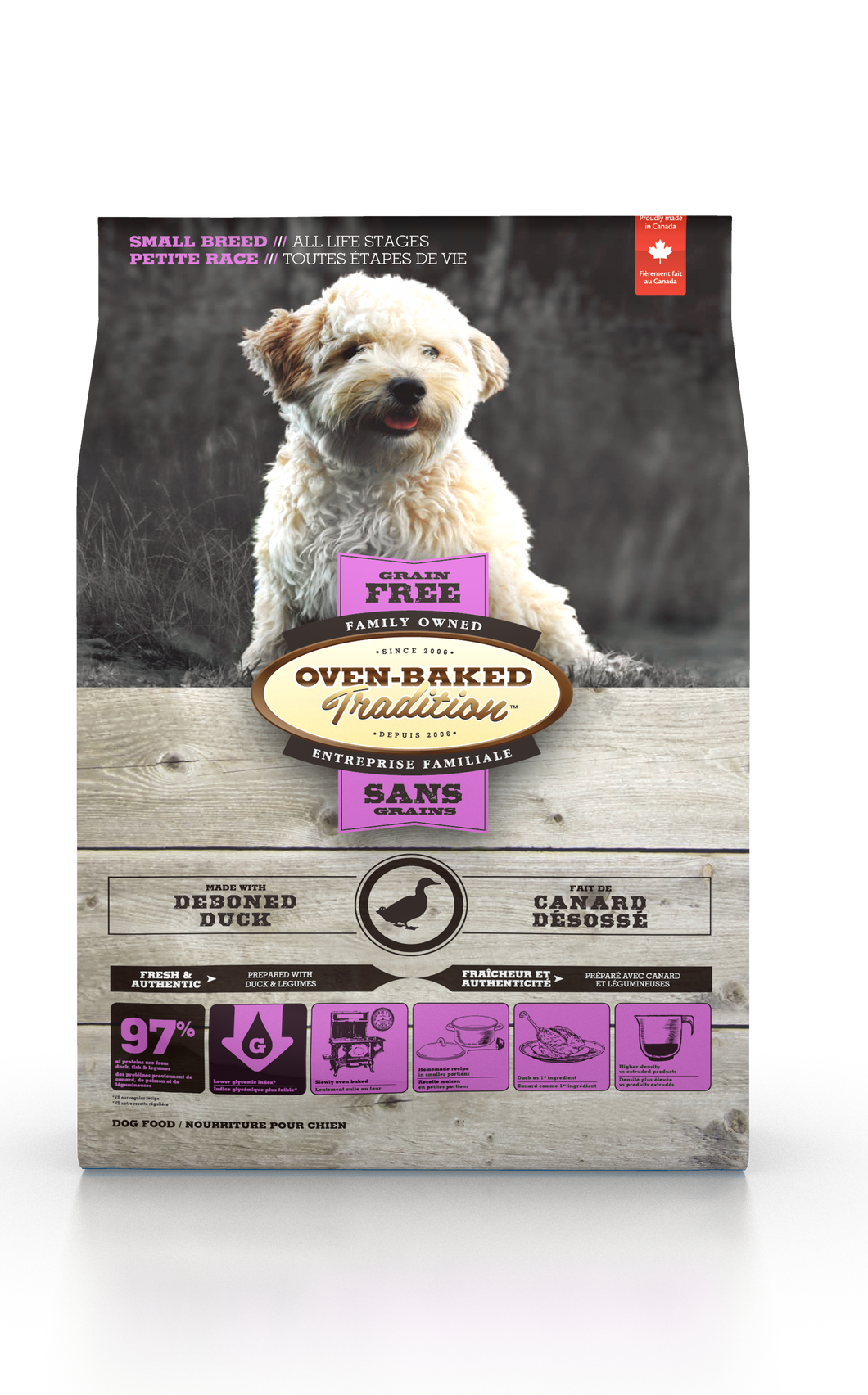 Oven-Baked  Grain Free Duck Small Breeds es un alimento para perros adultos libres de granos, pato obt razas pequeñas y medianas