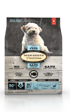 Oven-Baked Grain Free Fish Small Breeds  es un alimento  para perros adultos libre de granos, pescado, obt razas pequeñas y medianas