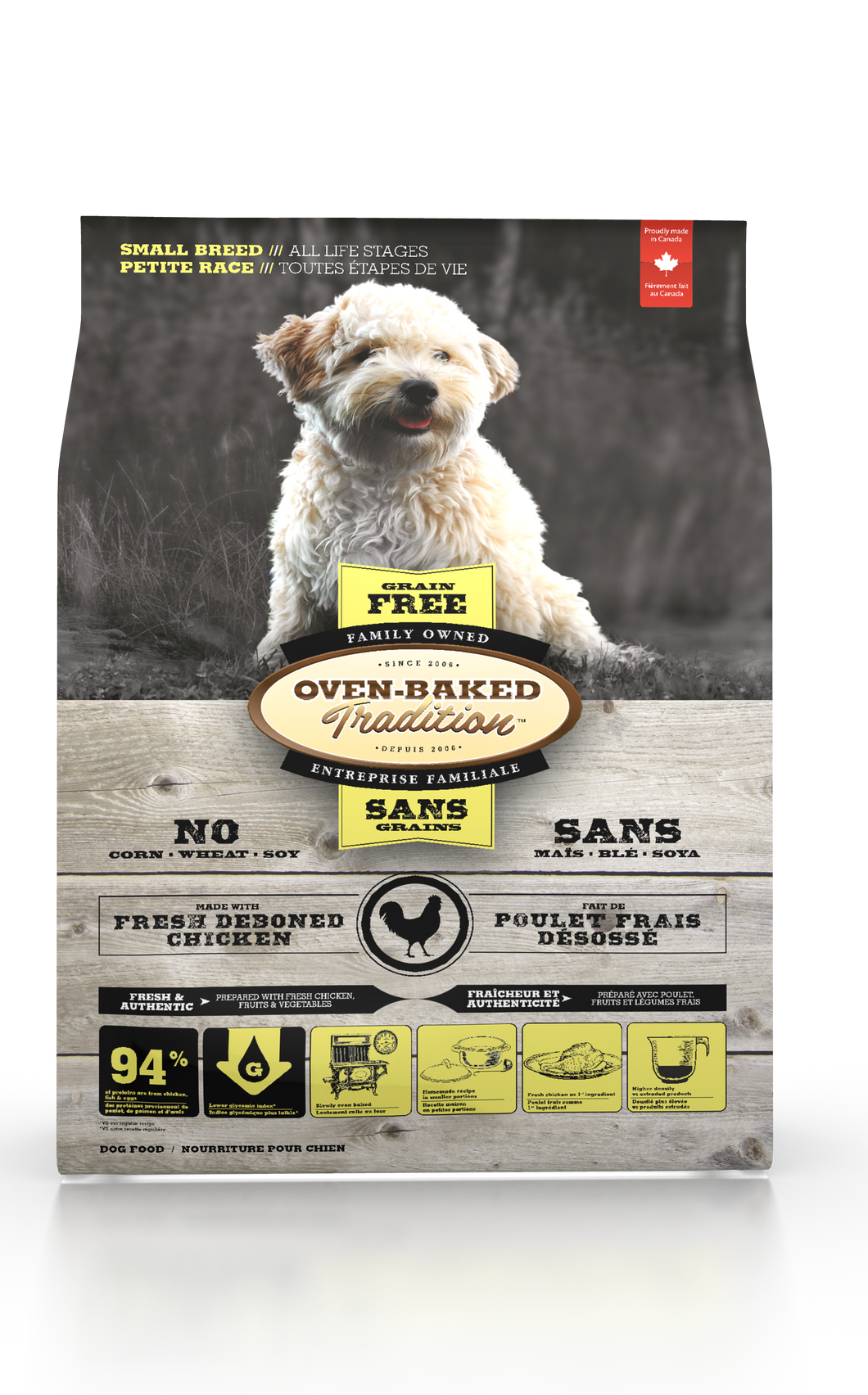 Oven-Baked Dog Grain Free Chicken Small Breeds Adulto  es un alimento  para perros adultos libre de granos, pollo obt