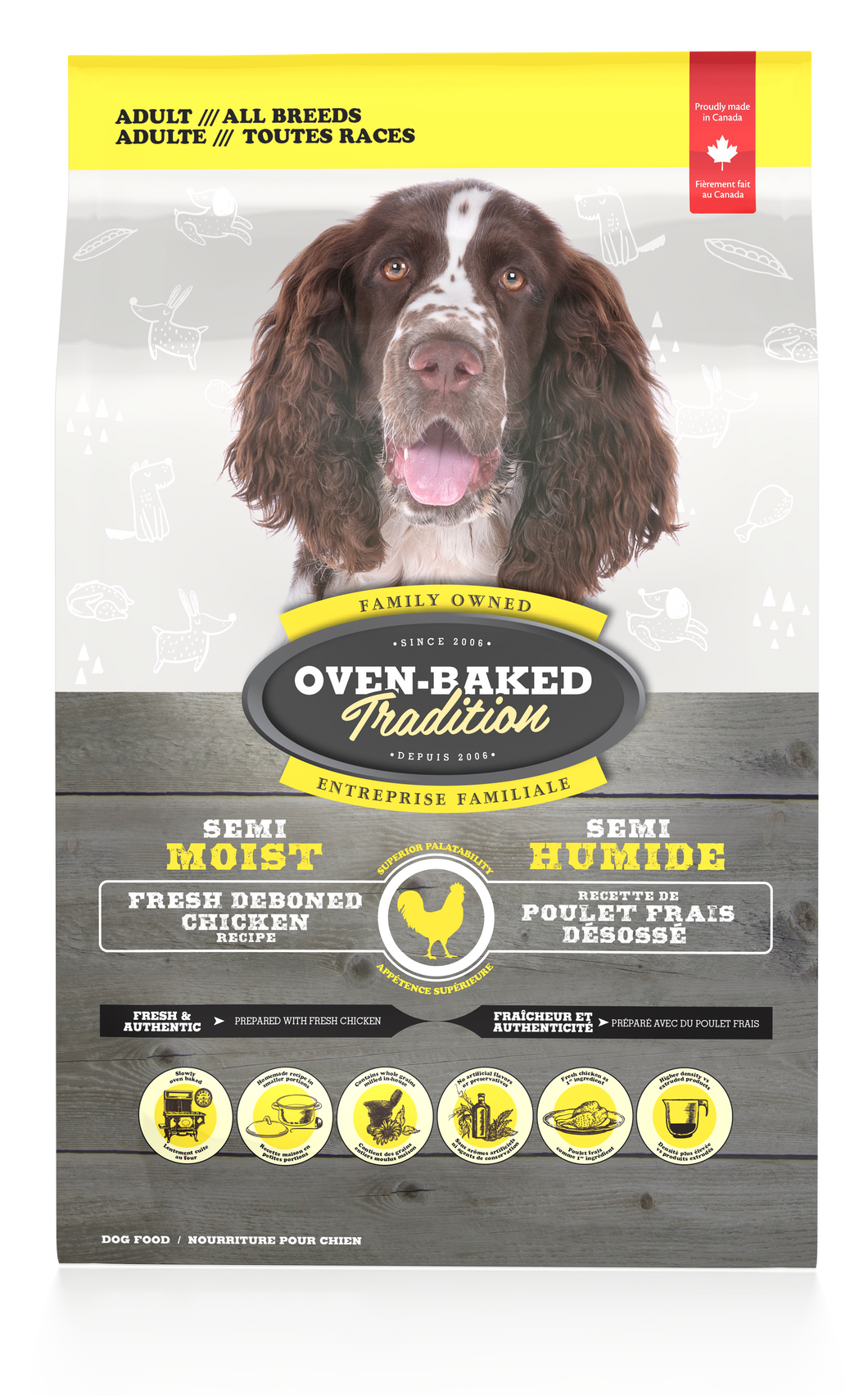 Oven-Baked Tradition Chicken Semi Humedo es un alimento para perros adultos de razas pequeñas y medianas  pollo obt
