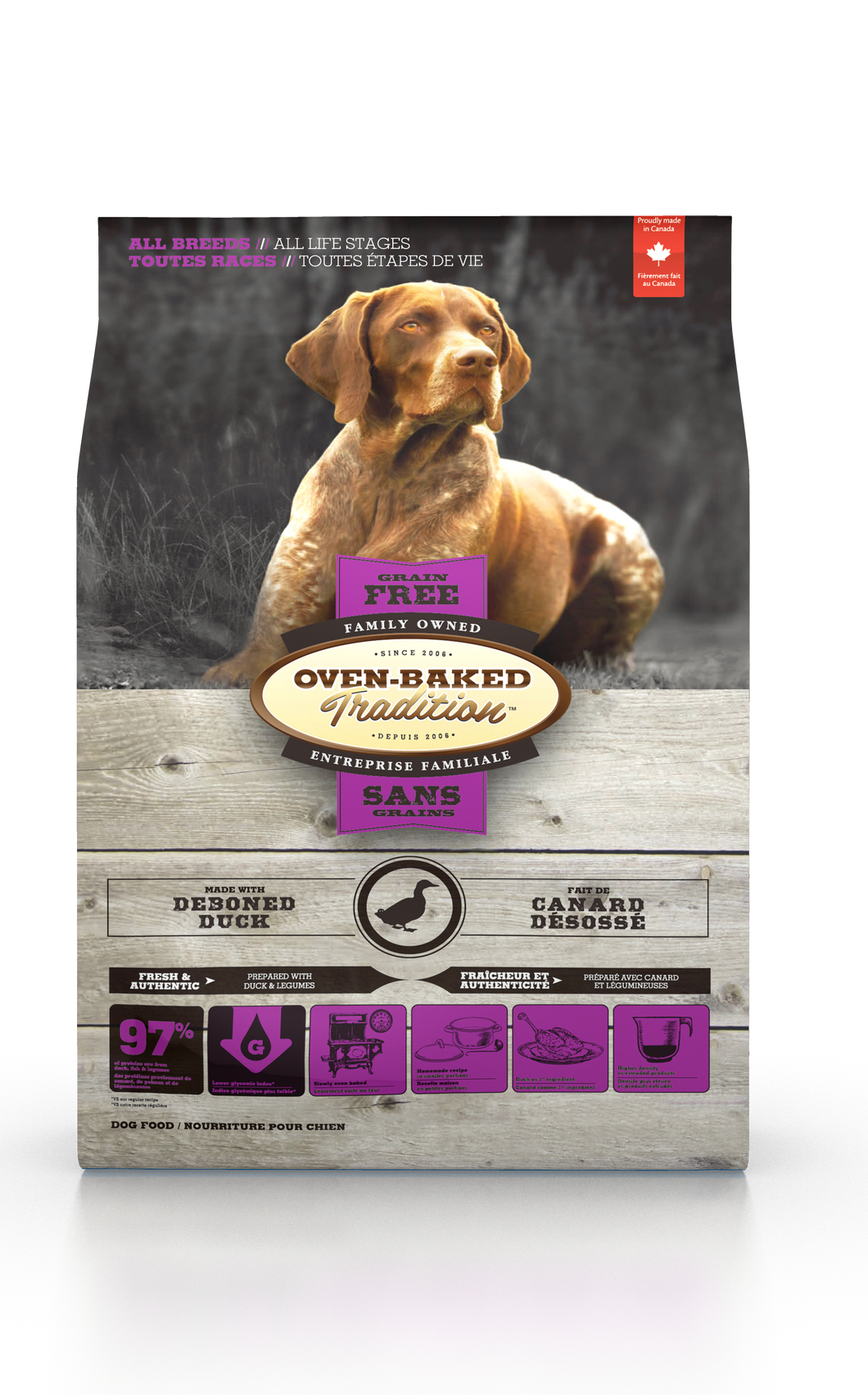 Oven-Baked Grain Free Duck All Breeds es un alimento para perros adultos libre de granos ,  pato todas las razas obt