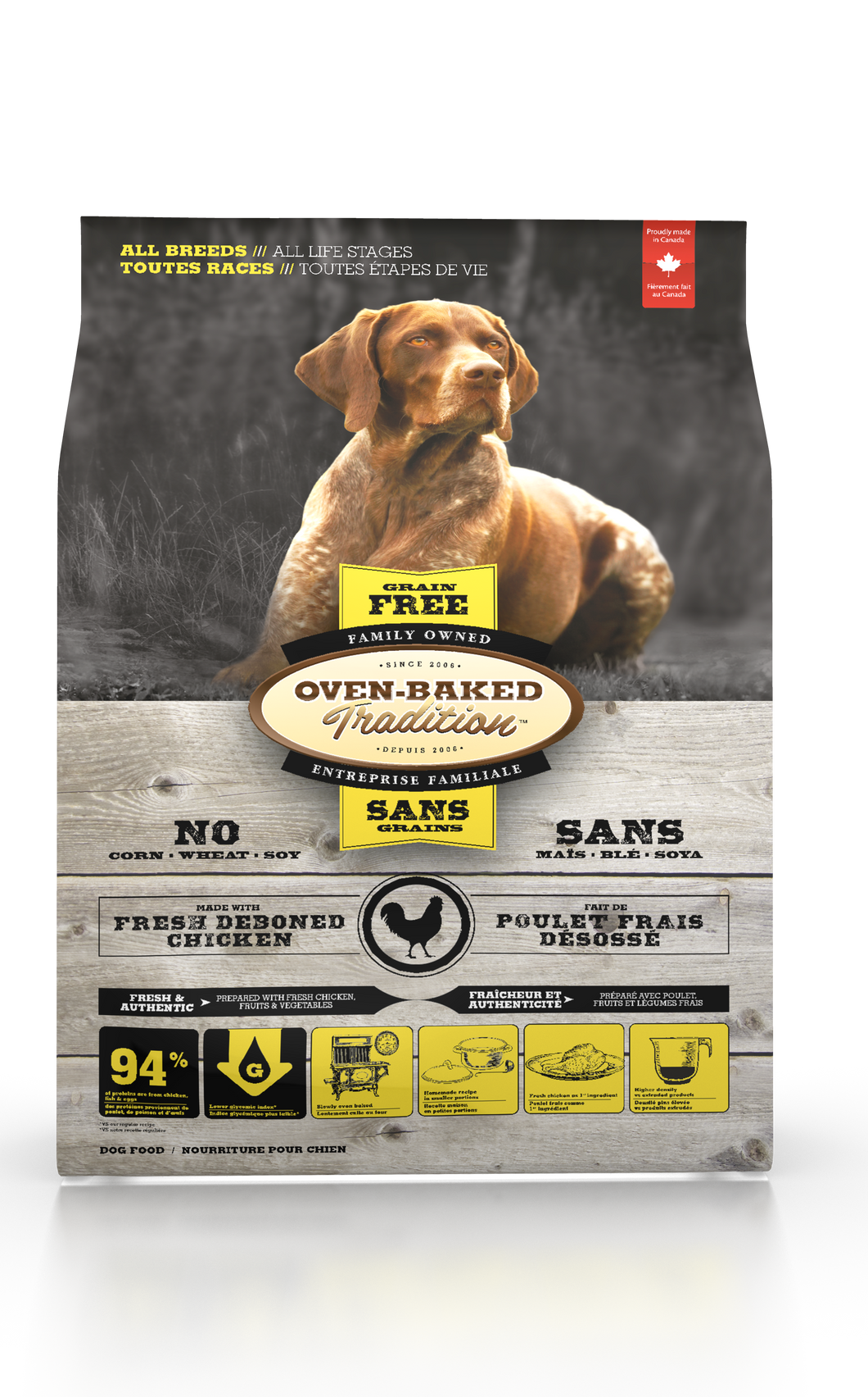 Oven-Baked Dog Grain Free Chicken All Breeds es un alimento para perros adultos libre de granos, pollo todas las razas